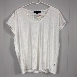 Tommy Hilfiger White Embroidered Eyelet Sleeveless Shirt Size XL Beach Boho